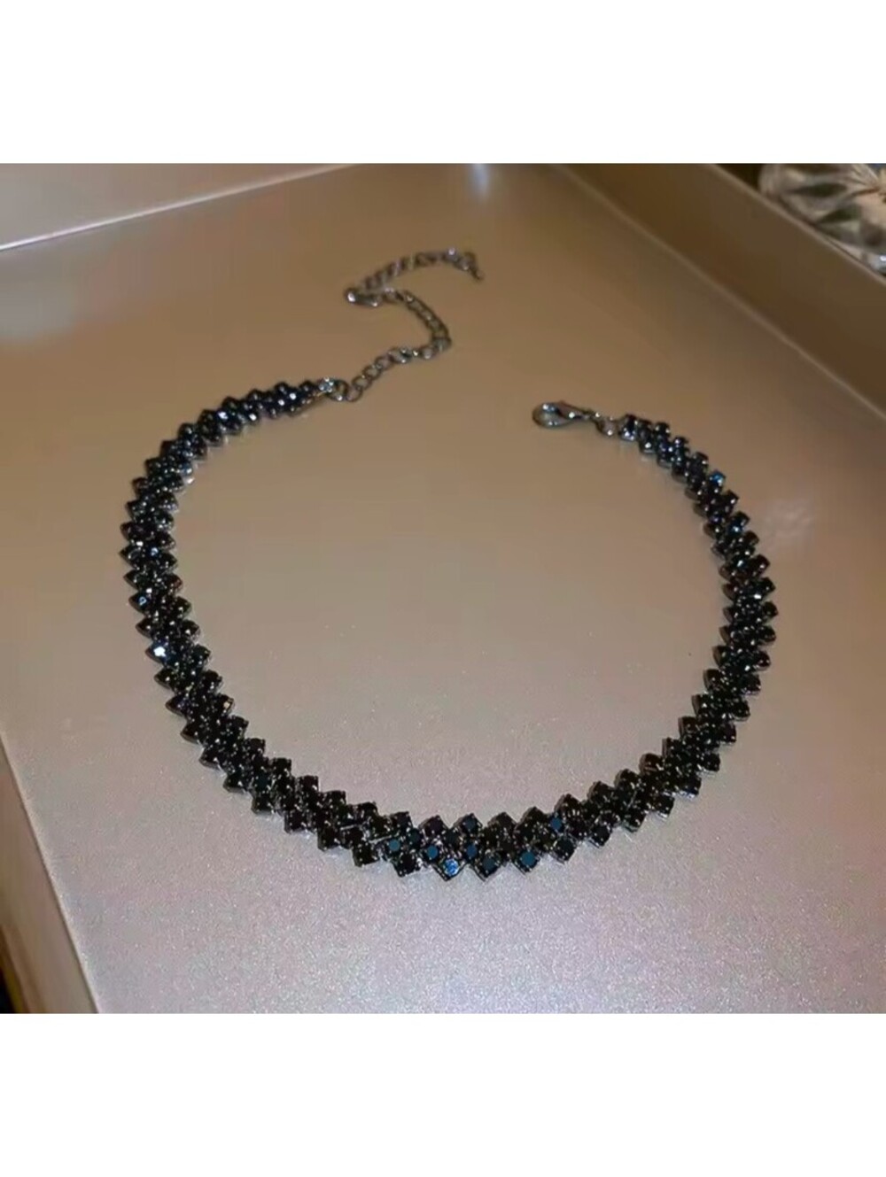 Choker chain Women's moissanite simulated necklace, black iced out color
